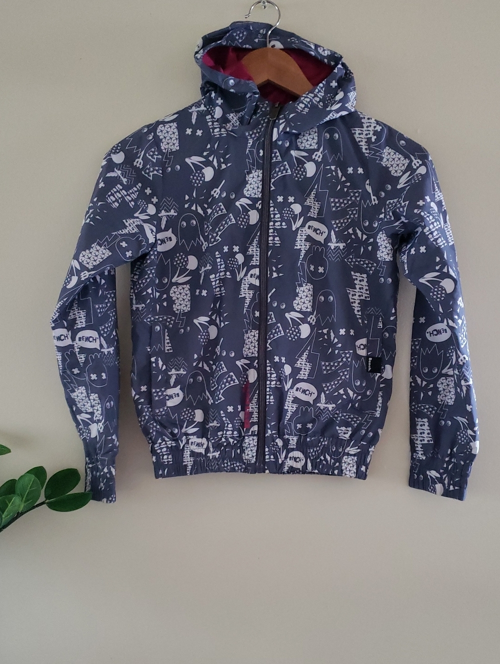 BENCH Lined Youth 8 - 10 YRS  Bomber Style Patterned Lined  Jacket - Grey/White